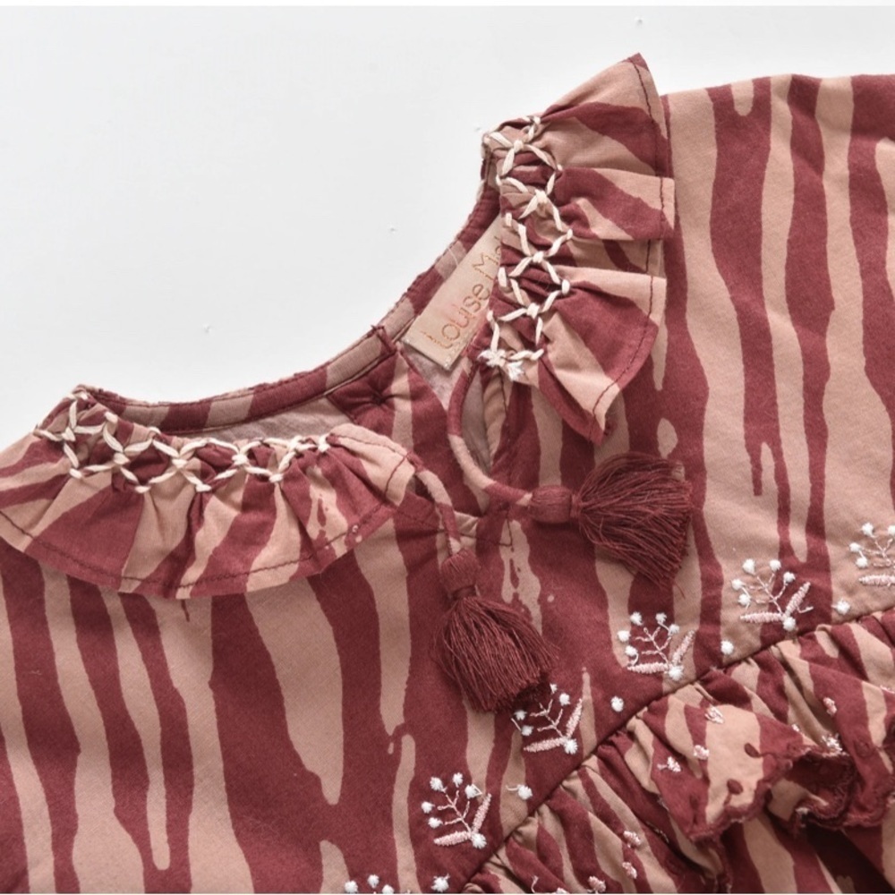 Louise Misha boutique NWT Red and Cream Striped Dress with Ruffles - Picture 3 of 5